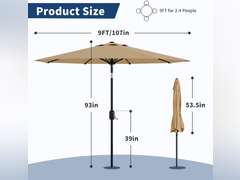 Garvee 10Ft Patio Umbrella - 8 Sturdy Ribs Outdoor Table Umbrella with Crank Lift & Push Button Tilt 73