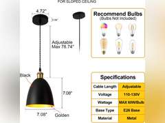Modern Round Hanging Light Black and Gold Pendant Light, 7 inches in Diameter, Suitable for Kitchen Island, Kitchen Sink, Dining Room, Bedroom, Hallway 10
