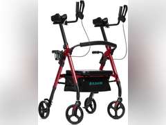 ELENKER Heavy Duty Upright Rollator Walker with Extra Wide Padded Seat and Backrest, Bariatric Stand Up Rolling Walker, Fully Adjustment Frame for Seniors, Red 180