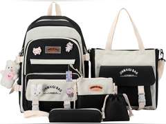 5Pcs Kawaii Cute Backpacks Combo Set with Bear Pendant Pins Patchwork Japanese Aesthetic Anime Bunny Daypack Bag Kit (Black) 32