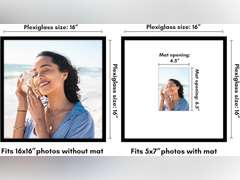 Americanflat 16x16 Picture Frame with Polished Plexiglass - Use as 5x7 Frame with Mat or 16x16 Frame Without Mat - Streamline Collection - Thin Picture Frame for Wall Display - Black 20