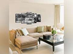 sechars - 5 Pieces Wall Art,Old Tree by Lake Picture Canvas Prints Sunrise Painting Black and White Landscape Canvas Art,Modern Wall Decoration,Framed and Ready to Hang 47