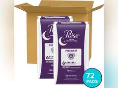 Poise Overnight Incontinence & Postpartum Pads for Bladder Leaks, 8 Drop Extra Coverage, 72 Count (2 Packs of 36), Packaging May Vary 39