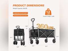 Sweetcrispy Collapsible Foldable Wagon Cart, Large Capacity Garden Cart with Wheels, Heavy Duty Utility Grocery Wagon with Drink Holders for Shopping Sports Camping, Large Black 107