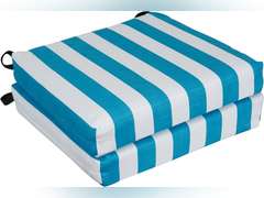 Blazing Needles Square Outdoor Chair Cushion, 20 x 19, Classic Stripe Turquoise 2 Count 72