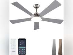 Ceiling Fans with Lights and Remote/App Control: 52 Inch Nickel Ceiling Fan with Light, Quiet Reversible DC Motor, Dimmable Tri-Color LED, Modern Ceiling Fan for Bedroom/Patio, Indoor/Outdoor 130