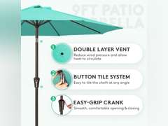 JEAREY 9ft Outdoor Patio Umbrella with Push Button Tilting and Crank Handle Market Umbrella 8 Sturdy Ribs UV Protection Waterproof Garden Deck Backyard Pool (Teal) 40