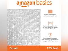 Amazon Basics Perforated Bubble Cushioning Shipping Wrap, Small 3/16", 12-Inch x 175 Foot Long Roll, Clear 23