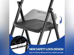 KINGRACK Folding 3 Step Ladder, Portable Ladder for Multi-Purpose, Home, Kitchen, Heavy Sturdy Steel Step Stool with Anti-Slip Wide Pedals, Handrail, Safe-Lock Design, Pass 800lbs Load Testing, Black 46