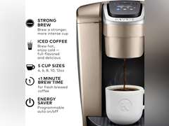 Keurig K-Elite Single Serve K-Cup Pod Coffee Maker, with Strength and Temperature Control, Iced Coffee Capability, 8 to 12oz Brew Size, Programmable, Brushed Gold 145