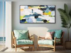 Abstract Wall Art Teal Graffiti Canvas Wall Art Framed Artwork Living Room Decorations Abstract Watercolor Home Wall Decor for Living Room Bedroom Dining Room Home Office Decor 24"x48" 69