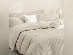 JELLYMONI Duvet Cover Queen Size Light Khaki - 3PCS Boho Striped Duvet Cover Set Polyester Tufted Bohemian Textured Comforter Cover 90 90in with Corner Ties & Zipper and 2 Pillowcases 42