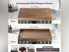 BLUEWEST Noodle Board Stove Cover with Handles, 3 in 1 Wood Stove Top Covers Board for Gas Burners and Electric Stove, Wooden RV Stovetop Cover, Tray for Kitchen Counter Space with Juice Grooves 170