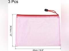 MECCANIXITY Mesh Zipper Bags, A3 Size 16x13 File Document Pockets Bill Pouch Folders for Office Home Supply, Pink Pack of20 ps 46