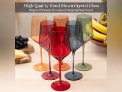Colored Wine Glasses Set of 6 | Long Stem HAND-BLOWN Crystal Glass in Jewel Tones | Unique Wine Glasses | Colorful Wine Glasses Set of 6 | Cute Wine Glasses | Colored Glassware 32