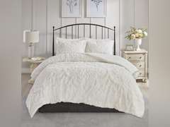 Madison Park All Season Bedding Set, Matching Shams, Cotton, Viola, Damask White, King/Cal King (104" x 92") 93