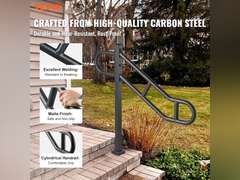 VEVOR Single Post Handrail for Outdoor 1-3 Steps, 40.5"L x 35.4"H, Dia 1.3" Metal Bent Stair Handrails, Floor Mounted Carbon Steel Stair Railing, U-Shaped Post Grab Rails with 2 Anti-Skid Crossbar 56