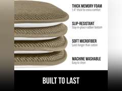 GORILLA GRIP Slip Resistant Chair Cushions, No Ties Required, Memory Foam Pads for Dining Room, Kitchen Table, Office, Rocking Chairs, Plush Seat Cover Cushion Pad, Home Decor, Set of 2 16x16, Beige 38
