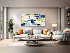 Abstract Wall Art Teal Graffiti Canvas Wall Art Framed Artwork Living Room Decorations Abstract Watercolor Home Wall Decor for Living Room Bedroom Dining Room Home Office Decor 24"x48" 69