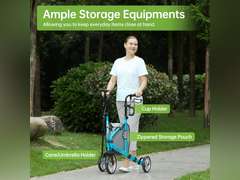 Real Relax 3 Wheel Rollator Walker with 10" Wheels, Narrow Walkers for Small Spaces, Compact Folding with Storage Bag, Cup Holder for Seniors, Light Blue 120