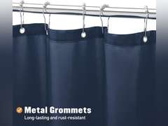 MitoVilla Navy Blue Fabric Shower Curtain Liner, Simple Shower Curtain or Liner for Modern Neutral Hotel Bathroom Decor, Waterproof Cloth & Machine Washable, 12 Plastic Hooks, 72" W x 72" H 18