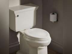KOHLER K-4647-96 Stonewood Molded-Wood with Color-Matched Plastic Hinges Elongated Toilet Seat, Biscuit 47