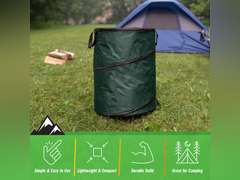 Wakeman Outdoor Trash Can - 46-Gallon Collapsible Garbage Can with 3 Stakes - Pop Up Trash Can for Camping, Storage, or Yard Waste Outdoors (Green) 18