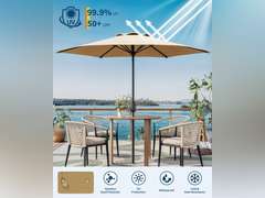 HarmonyHealth 7.5FT Patio Umbrella Outdoor, Market Umbrella, Table Umbrella, 6 Sturdy Ribs UV Protection Waterproof for Garden, Pool, Deck, Backyard (Tan) 189