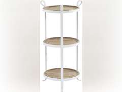 Deco 79 Metal Round Accent Table with Brown Wood Tabletops, 14" x 14" x 28", White 437