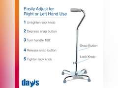 Days Quad Cane with Wide Base, Limited Mobility Aid for Elderly and Handicapped, Walking Stick with 4 Feet for Motor Control and Stability, Walk Assist with Slip Resistant Rubber Tips for Traction 63