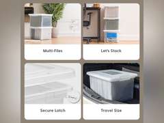 IRIS USA Plastic File Organizer Box for Letter/Legal File, BPA-Free Plastic Storage Bin Tote Organizer with Durable and Secure Latching Lid, Stackable and Nestable, Clear 33L (35 US Qt) 3 Pack 36