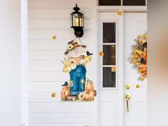 Glitzhome GH31362R1 Fall Welcome Wooden Scarecrow Hanging Wall Decor Porch Sign, Orange 32
