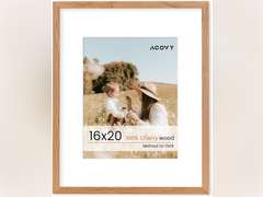 16x20 Picture Frame, Solid Wood Cherry Wood 16 x 20 Frame, 16'x20 Poster Frame - HD Tempered Glass, 16x20 Frame Matted to 11x14, 16 by 20 Wood Frame for Wall (Natural Cherry Color, 1 Pack) 32