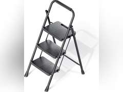 KINGRACK Folding 3 Step Ladder, Portable Ladder for Multi-Purpose, Home, Kitchen, Heavy Sturdy Steel Step Stool with Anti-Slip Wide Pedals, Handrail, Safe-Lock Design, Pass 800lbs Load Testing, Black 46