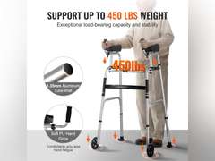 VEVOR 2 in 1 Folding Walker & Removable Armrests, Height Adjustable Foldable Walker with 5" Solid Wheels, Lightweight Aluminum | Front Wheeled Mobility Aid for Elderly Handicapped Disabled, 450 Pounds 80