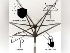 JONATHAN Y UMB1201D Beverly 9 ft. Designer Classic Scalloped Fringe Half Market Patio Umbrella with Crank, Push Button Tilt and UV Protection in Cream/White 144