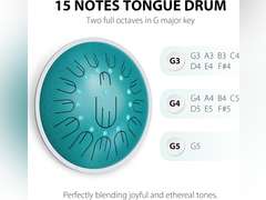 Steel Tongue Drum Electroacoustic, 14 Inch 15 notes steel hanpan tongue drum, G Major Tongue Drum with 2 Full Octaves, Steel Handpan Drums Mallets and Carry Bag, Malachite Green 155