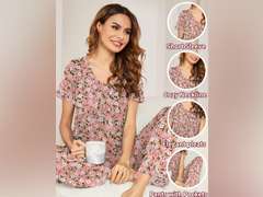 Ekouaer Pajama Set for Women 2 Piece Sleepwear Short Sleeve Pleated Top and Long Pants Soft Pjs Loungewear with Pockets size L 19