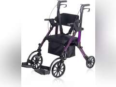 Elenker 2 in 1 Rollator Walker & Transport Chair, Folding Wheelchair Rolling Mobility Walking Aid with Seat Belt, Padded Seat and Detachable Footrests for Adult, Seniors (Purple) 230