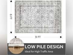 6x9 Washable Area Rug for Living Room Bedroom - Vintage Boho Carpet Large Soft Distressed Floral Floor Rug for Dinning Room Playroom Home Office Indoor Room Decor,Grey 332