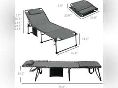 Outsunny Folding Chaise Lounge with 5-Level Reclining Back, Outdoor Tanning Chair with Reading Face Hole, Outdoor Lounge Chair with Side Pocket & Headrest for Beach, Yard, Patio, Gray 81