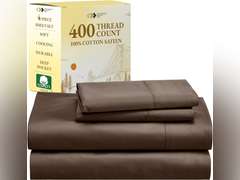 California Design Den Queen Sheet Set - Soft 400 Thread Count Sateen, Natural 100% Cotton Sheets for Queen Size Bed with Deep Pockets, Cooling and Durable Bedding Set - Warm Chocolate Brown 50