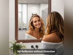 SMIROR 20 x 24 Inch Rustic Bathroom Mirror for Over Sink, Brown Walnut Metal Framed Farmhouse Rectangle Vanity Mirrors for Wall, Wooden Grain, Thick Frame, (Horizontally/Vertically) 60