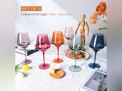 Colored Wine Glasses Set of 6, Long Stem Hand Blown Premium Crystal Red White Wine Glass, Great Gift Set for Wife & Mom, Wedding, Anniversary, Christmas, Birthday - 18Oz (similar) 36