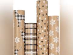 RUSPEPA Christmas Wrapping Paper, Kraft Paper - Deer, Snowflake and Plaid Style Designs - 4 Rolls - 30 inches x 10 feet per Roll 20