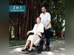 Elenker 2 in 1 Rollator Walker & Transport Chair, Folding Wheelchair Rolling Mobility Walking Aid with Seat Belt, Padded Seat and Detachable Footrests for Adult, Seniors (Purple) 230