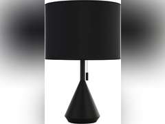 Rivet Mid-Century Modern Pull Chain Switch for Each Socket Table Lamp, 23"H, Matte Black with Gold Accents 70