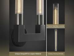 PIOUTNF Modern Black Wall Sconce,19inch Striped Glass Tube Sconces Wall Lighting,Hardwired Wall Sconces, 2-Light with Bathroom Vanity Light Fixture for Bedroom,Living Room,Dining Room 337