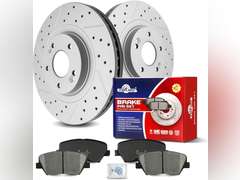 Ceramic Front Brakes Pad and Rotors Drilled Slotted Vented Replacement Disc Brake Kits for Kia Sorento 2014-2015,for Hyundai Santa Fe Sport 2013 2014 2015 2016 2.4L/2.0L 107