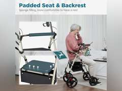 ELENKER Rollator Walker with 10 Wheels, Sponge Padded Seat and Backrest, Fully Adjustment Frame for Seniors, Champagne 81